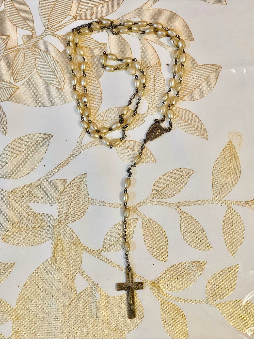 VTG Prayer Catholic Rosary Faux Pearl
Crucifix Jesus Christ Cross Beads